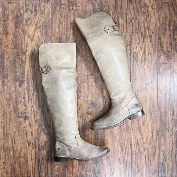 Frye • Shirley OTK Boots over the knee tall suede leather Ash Gray taupe - Picture 3 of 15